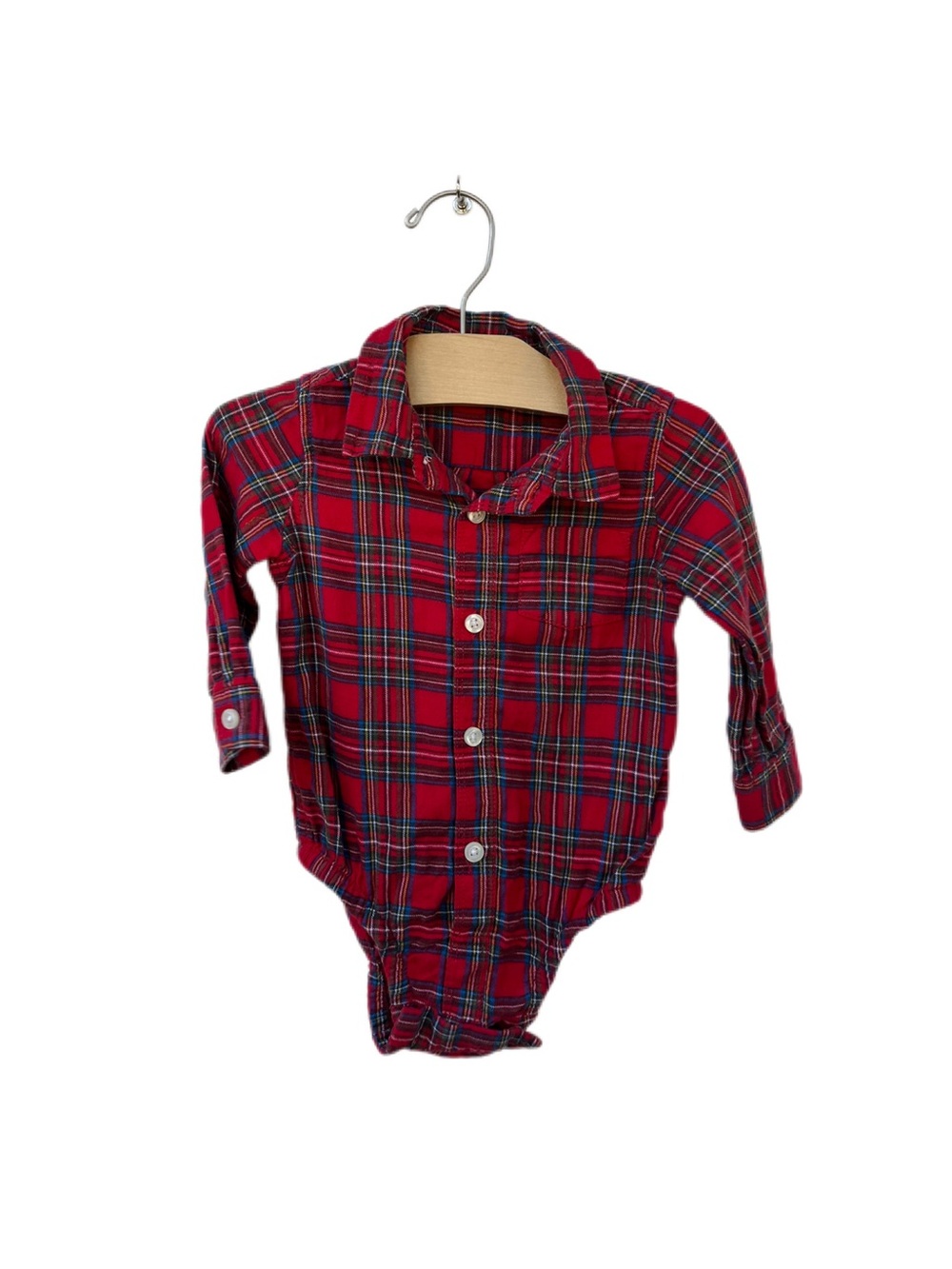 Baby GAP 12-18m Red Plaid Button-Up One-Piece Shirt Bodysuit